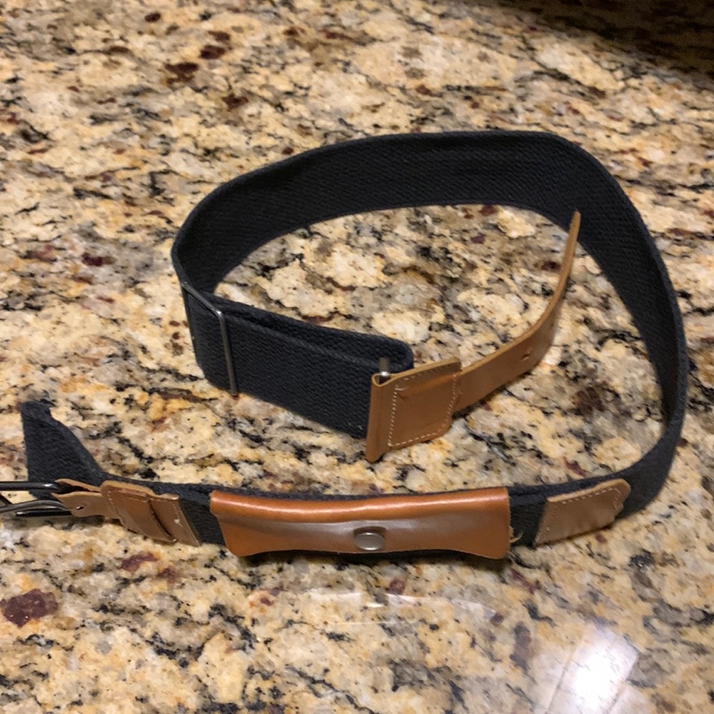 NWOT Stylish 30” Leather & Canvas Card/ID Belt | Unisex | Nordstrom | Black, Tan